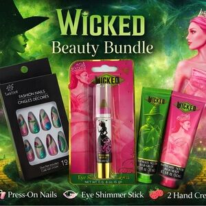 Wicked Beauty Bundle 💚 Press On Nails + Shimmer Stick + Hand Cream Set NEW